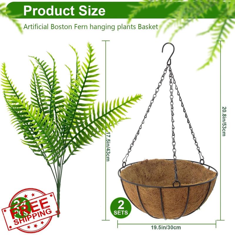 lovemoon 2pc Fake Fern Hanging Plants Light Green Artificial Planters Green Plant