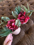 2 Red Hydrangea Floral Plant Greenery Faux Silk  Stone Pot 7Ó Decor Accent Hydrangea