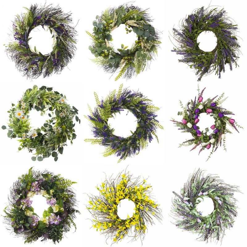 24" Artificial Flower Wreath Forsithya Hydrangea Lavender Eucalyptus Leaves Door Hydrangea