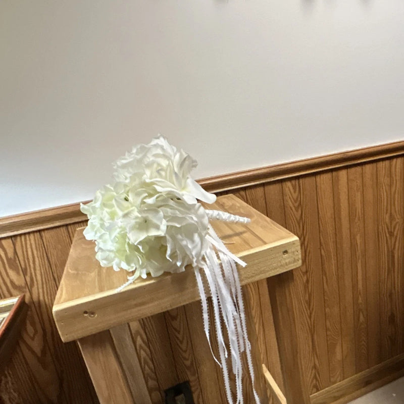 Artificial White Hydrangea Wedding Bouquet with Ribbon Artificial Silk Hydrangea