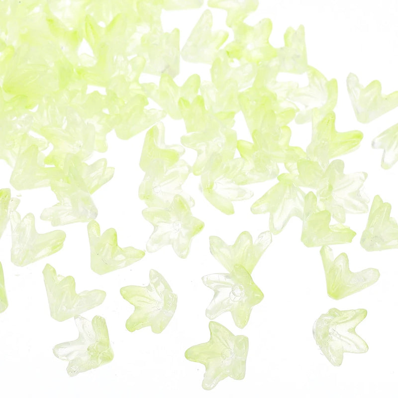 Glass Lily Flower Beads, 100 Pcs Gradient Flower Bead Charm, Light Green Lily