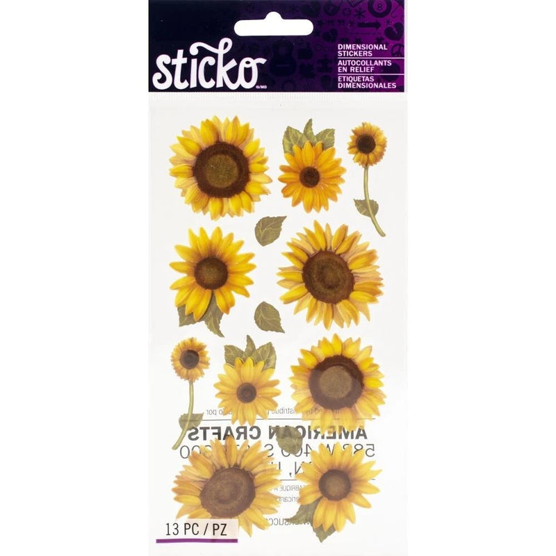 STICKO dimensional sunflower stickers, 13-piece set