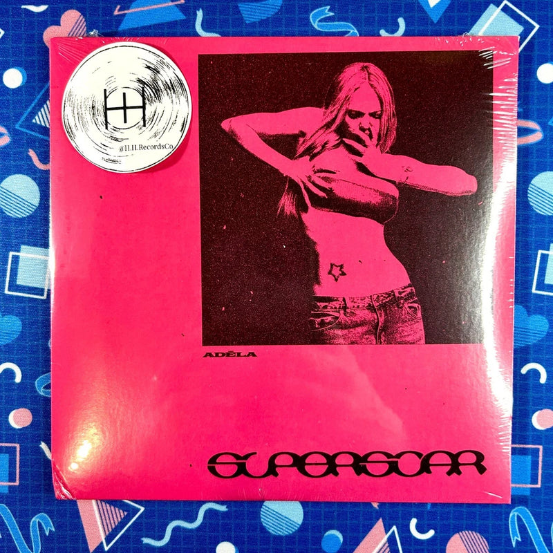 Sealed pink vinyl 7-inch record single sleeve with graphic portrait art