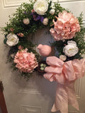 Spring/Easter Pink Bird With Pink Hydrangeas Wreath Hydrangea