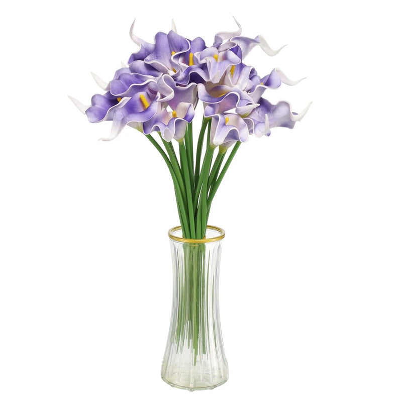 20pcs Artificial Calla Lily Fake Silk Flowers for Home Decor, White Purple Lily