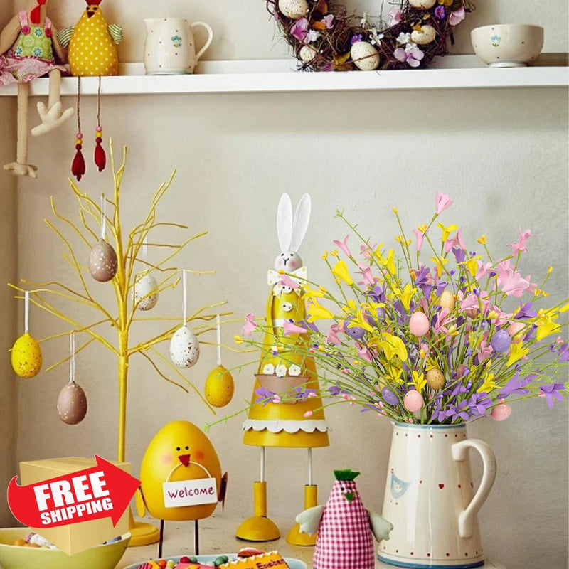 J'FLORU Easter Egg Picks 12pc Artificial Forsythia Floral Decor Green Plant