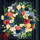 vivimemo 22 Inch Artificial Spring Flower Wreath Yellow Rose Hydrangea Hydrangea