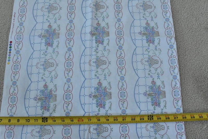 By 1/2 Yd, Colorful Floral Faux-Embroidery on White Quilt Cotton, RJR, V663 Flowering Plants