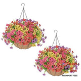 Artificial Flowers Hanging Plants in Basket,Artificial Hanging 2PCS Multi Color Flowering Plants