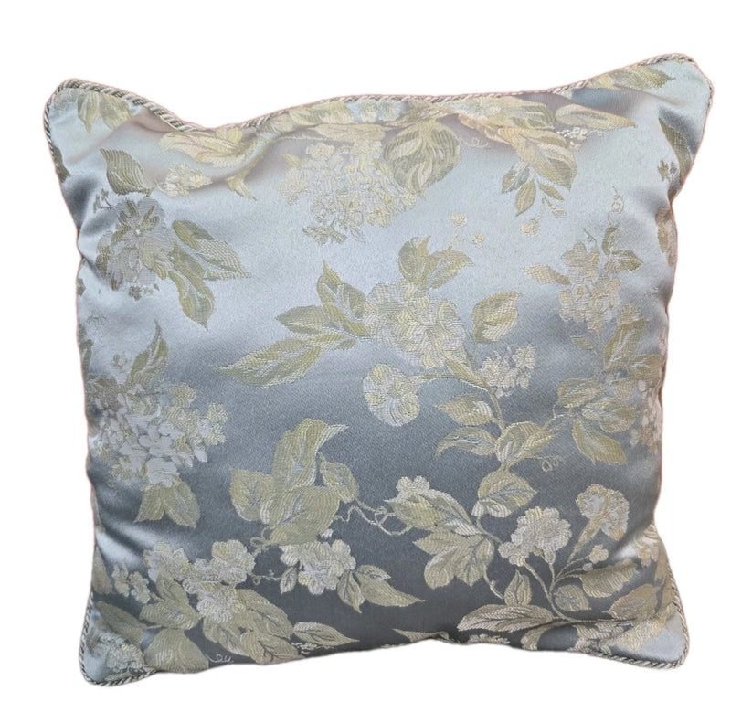 Croscill Aqua Blue Gold Hydrangea Square Floral Throw Pillow 18" x 18" Bedroom Hydrangea