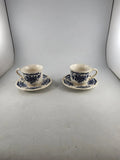 Blue Carnation Ironstone Cup & Saucer Tea Coffee Set of 2 Sears Japan Vtg Carnation