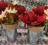 Artificial Floral Arrangement with Red Peonies and White Daisies Set of 2 Peony