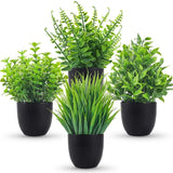 4-Pack Small Artificial Plants - Faux Greenery for Home, Office, Bathroom Decor! Green Plant