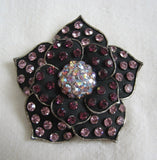 Peony Floral Flower Iridescent Purple Pink Black Rhinestone Brooch Pin Peony