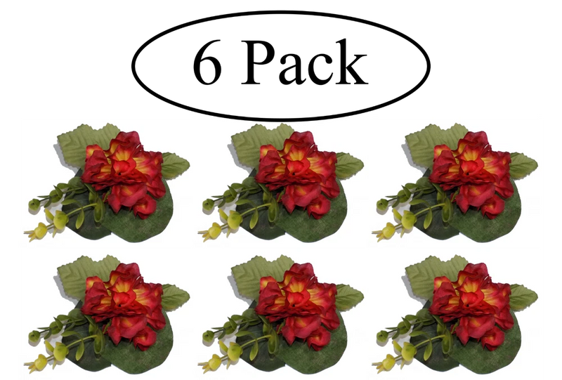 6 PC Wedding Package: Red Carnation Silk Boutonniere Flower for Men Best Man Carnation