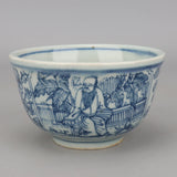 4.88" Chinese Blue and White Porcelain Figure Stories Peony Flower Bowls Collect Peony