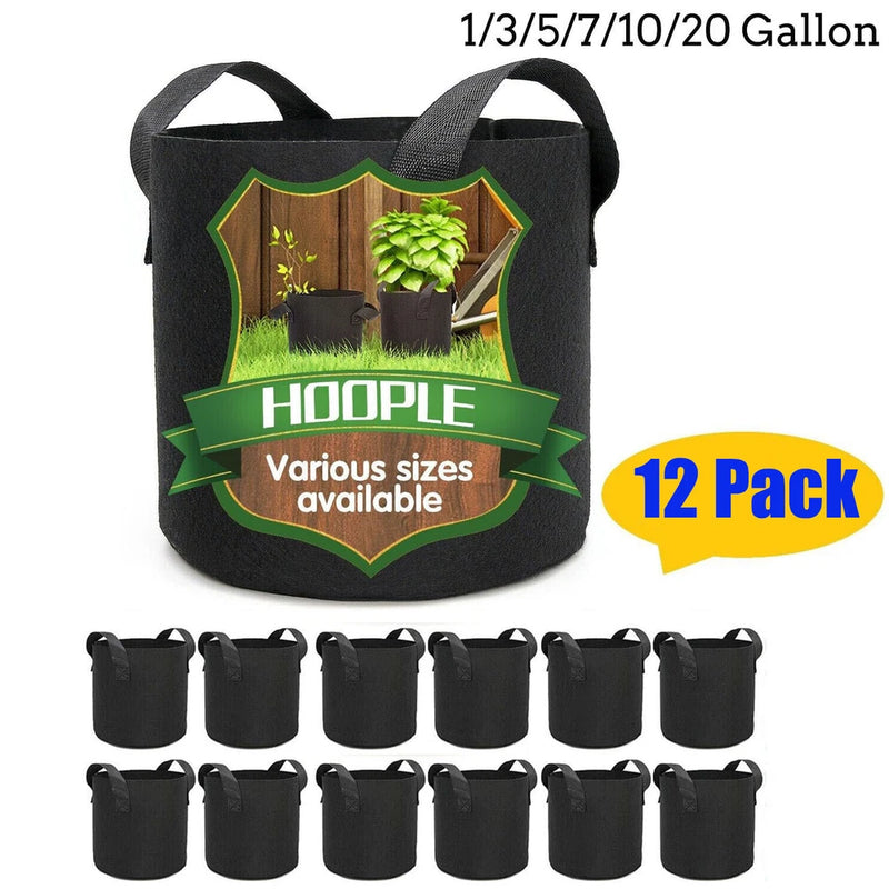 12 _ Plant Grow Bags Fabric Pot Nursery Soil Bag with Handles Thickened Nonwoven Flowering Plants