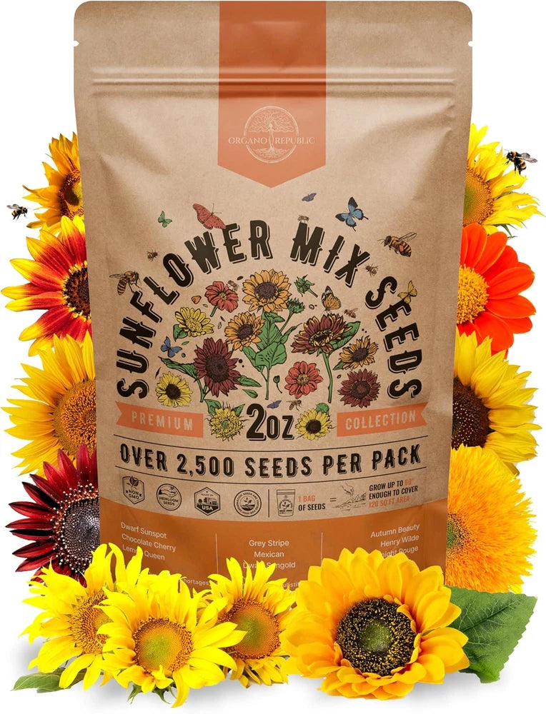 Sunflower Mix Seeds Pack 2 Oz - over 2,500 Non-Gmo Heirloom Sunflower Seeds for Sunflower