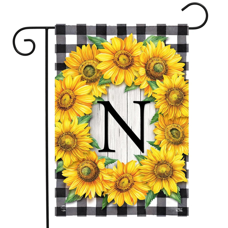 Briarwood Lane sunflower monogram N garden flag with yellow blooms and greenery