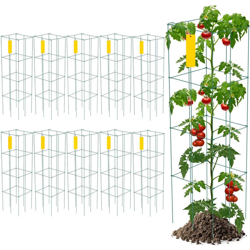 Tomato Cages Plant Support Cage 10Pack Square Steel 3.8FT Green for Garden Garden Plants