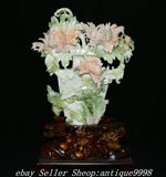 20'' Chinese Natural Pink Xiu Jade Carve Fengshui Peony Flower Statue Peony