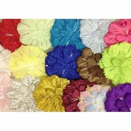 Flat fabric carnation flower assortment in blue, gold, purple, red, white, pink, and green