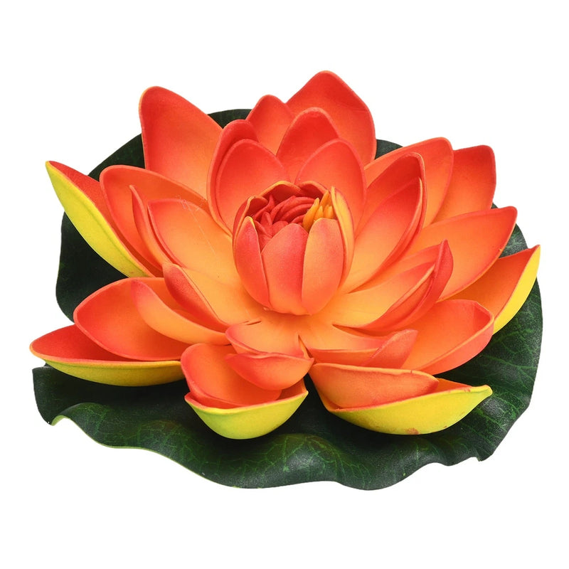 1-Set Artificial Foam Lotus Flower with Water Lily Pad, 7" [Orange] Lily