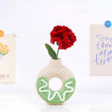 Handmade Crochet Carnation Donut Vase Flower Pot Cute Desk Decor Carnation