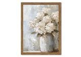 Framed Vintage Canvas Wall Art, White Hydrangea Floral Decor, 16x24