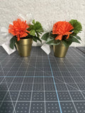 Set Of 2 St.Patricks Faux Plants Gold Pots With Orange White And Green Flowers Green Plant