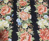 Black Floral Stripe Pattern Japan - Kyoto Garden - Northcott Cotton Fabric Flowering Plants