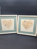 Vintage Dried Flowers Heart Shape matted Framed Home Decor Set Dried Flower