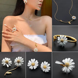 Fashion Sunflower Daisy Necklace Flower Long Ear Earrings Stud Womens Jewelry Sunflower