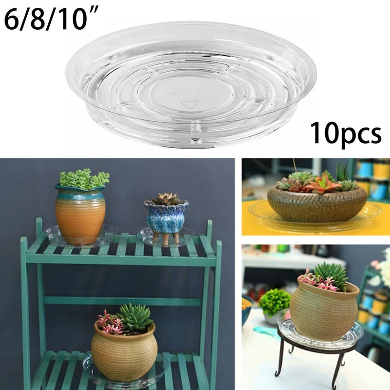 10-piece clear round pot base mat, circular transparent tray for plant pots