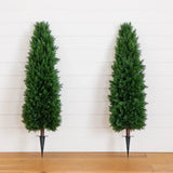 4Õ Artificial Cedar Plant with Integrated Ground Stake UV Resistant Set of 2. Green Plant