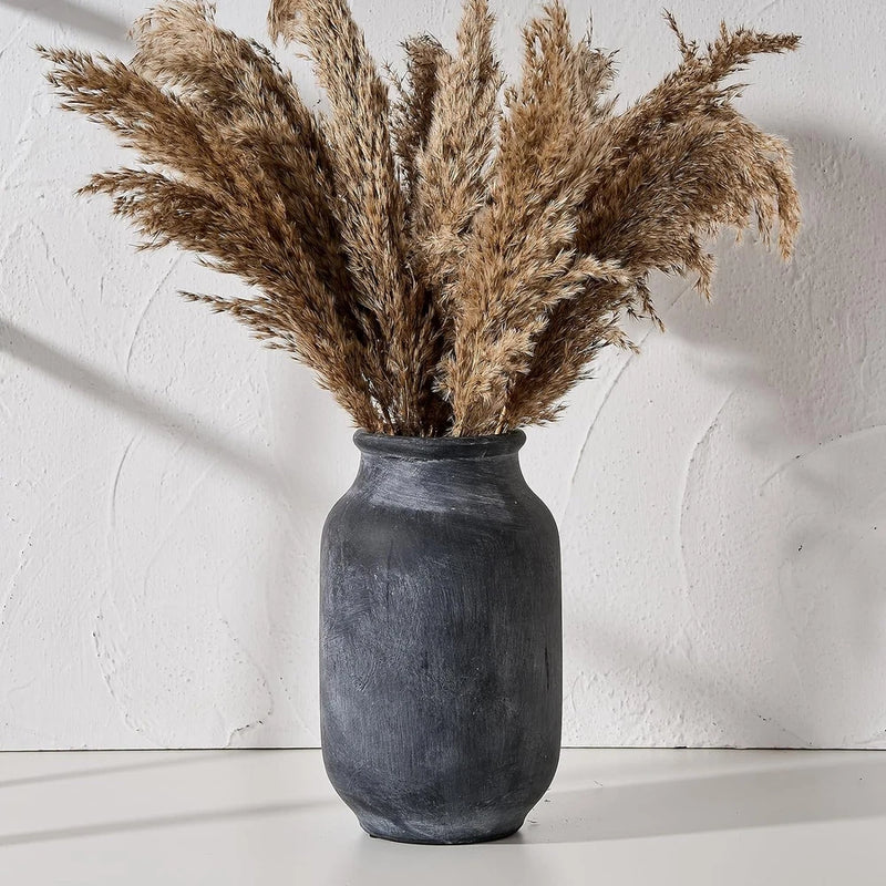 Rustic Farmhouse Flower Vase | 9.5 Inch Large Ceramic Vase | Pampas Grass | Mode Pampas Grass