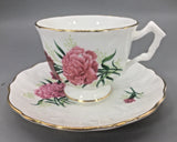 Aynsley Bone China Teacup & Saucer Red/Pink Carnation Gold Trim #29 Vintage Carnation