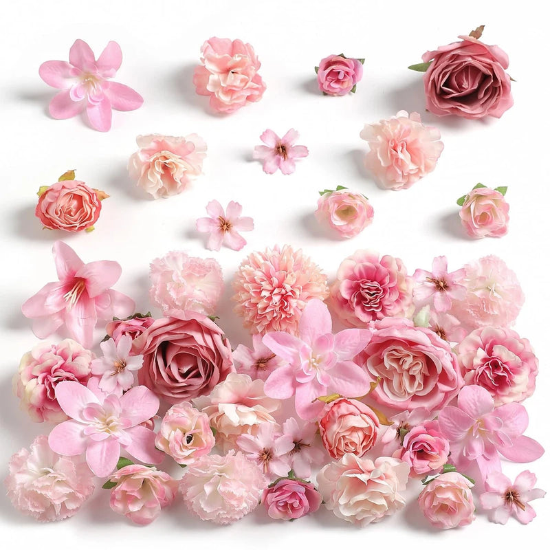 Fake Flower Heads for Crafts - Pink Silk Artificial Roses, Peonies, Daisies &... Peony