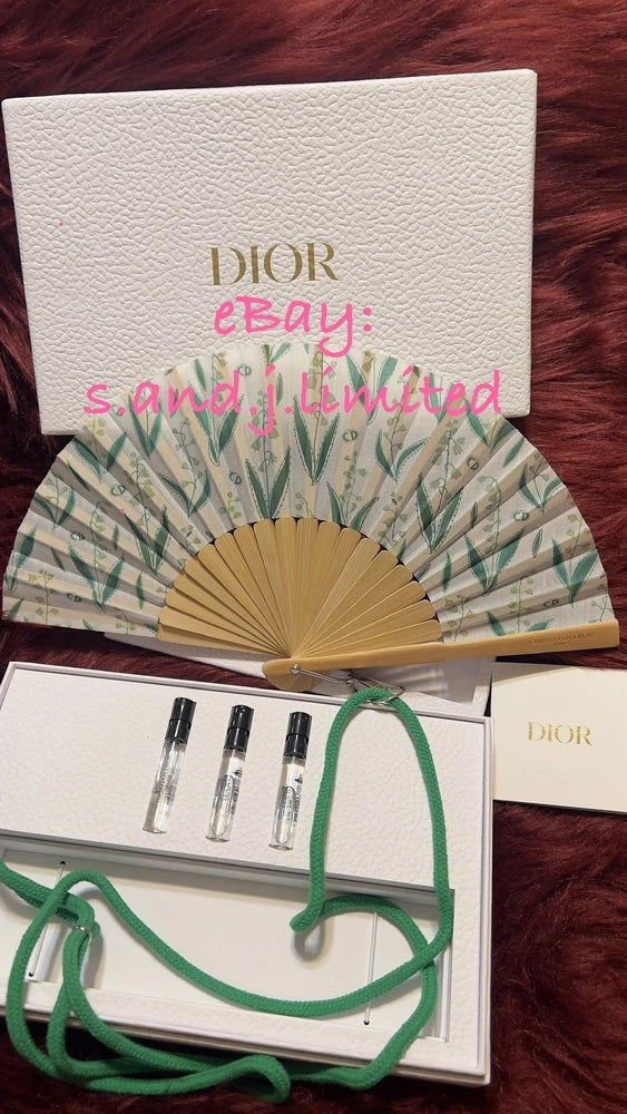 Christian Dior Lily Of The Valley Mini Folding Fan W/ Strap & Fragrance Set -New Bouquet