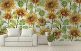 3D Hand Drawn Sun Flower Floral Self-adhesive Removable Wallpaper Murals Wall Sunflower