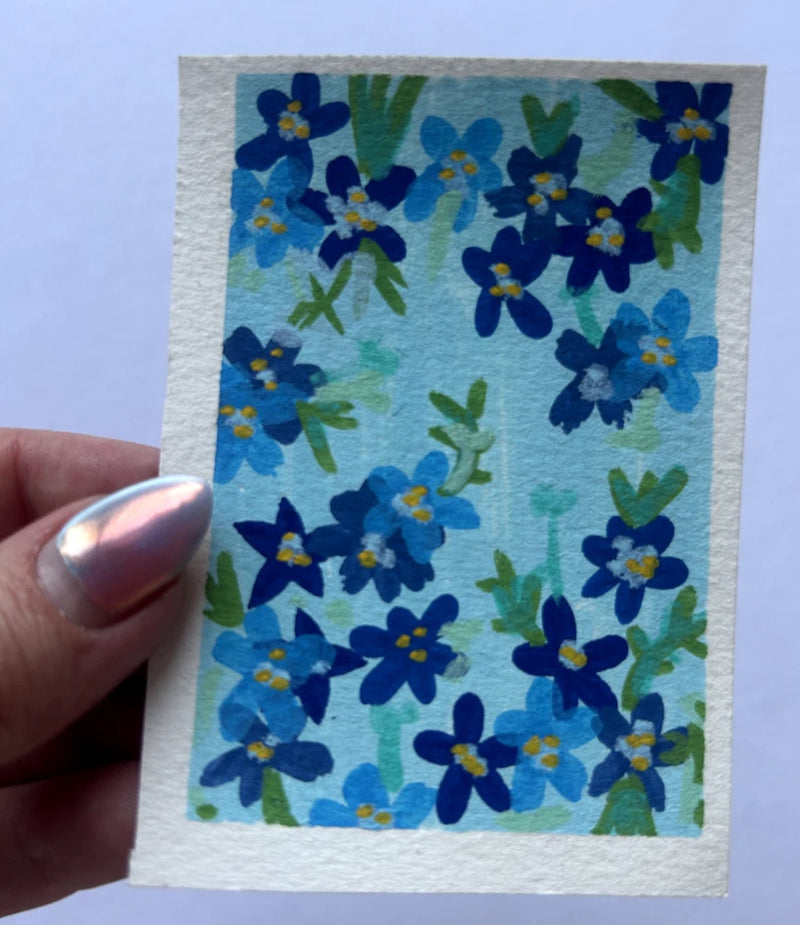 Aceo Original Painting Acrylic Floral Flowers Hydrangea Blue cottagecore cute Hydrangea