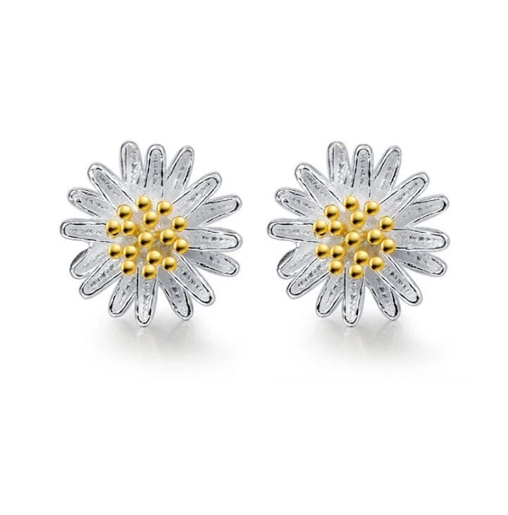 6mm 925 Sterling Silver Gold-tone Daisy Flower Simple Stud Earrings Gift Box A11 Daisies