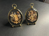 Vintage PAIR of CIDEART Style OVAL BUBBLE BEVELED GLASS DRIED FLOWER ARRANGEMENT Dried Flower
