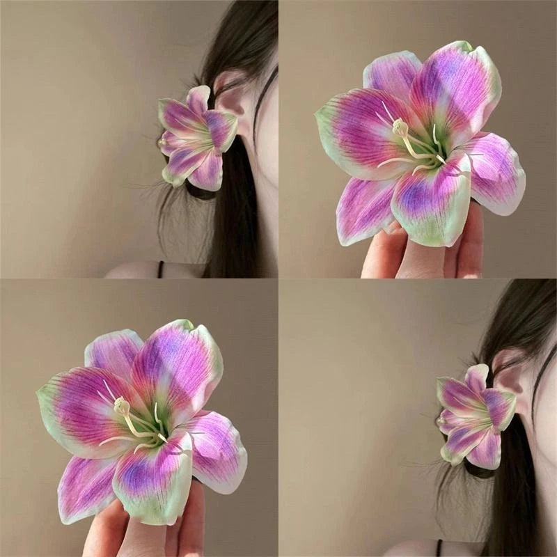 Faux Lily Flower Hair Clips Set Beach Vacation Photo Hair Accessory 2pcs Lily