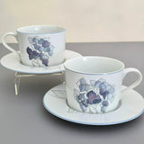 Vintage Block Spal Hydrangea Cup & Saucer, 2 Sets, Gray Purple Watercolor Flower Hydrangea