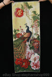 32" Old Chinese Silk Embroidery Peacock Bird Peony Flower Tangka Thangka Peony