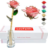 24K Gold Dipped Real Rose with Crystal Stand, Anniversary Valentines Day Romanti Roses