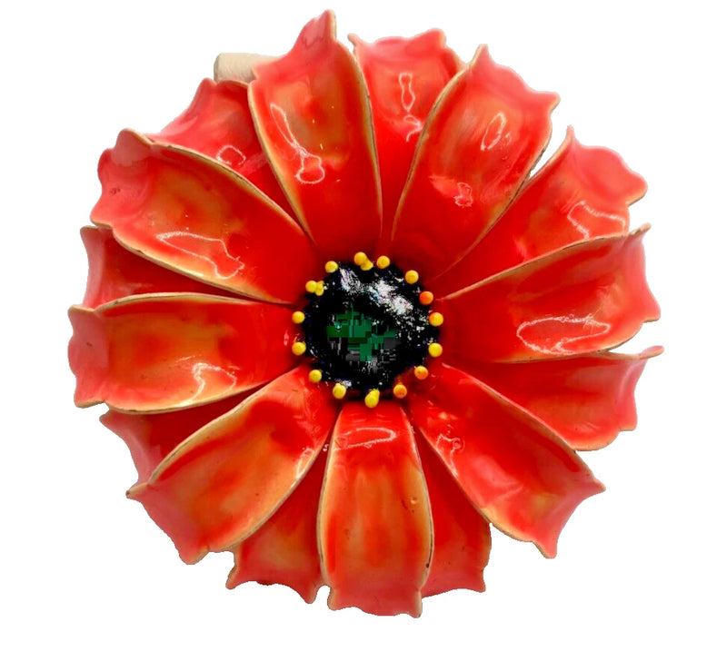 Vintage Orange Sunflower Pin In Enamel & Metal Ð Bold Bloom In Warm Sunset Tones Sunflower