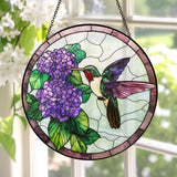 Hummingbird Hydrangea Stained Glass Suncatcher, Bird Window Decor Hydrangea
