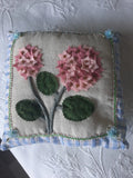 VTG Lillian Vernon PINK Hydrangea BEADED Preppy BLUE PLAID Accent PILLOW NWOT Hydrangea